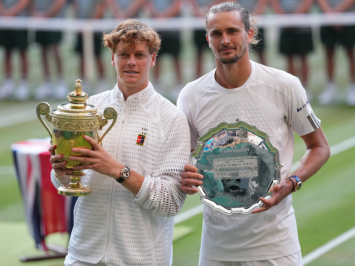 Wimbledon Tennis Championships Jannik Sinner celebrates trophy winning15