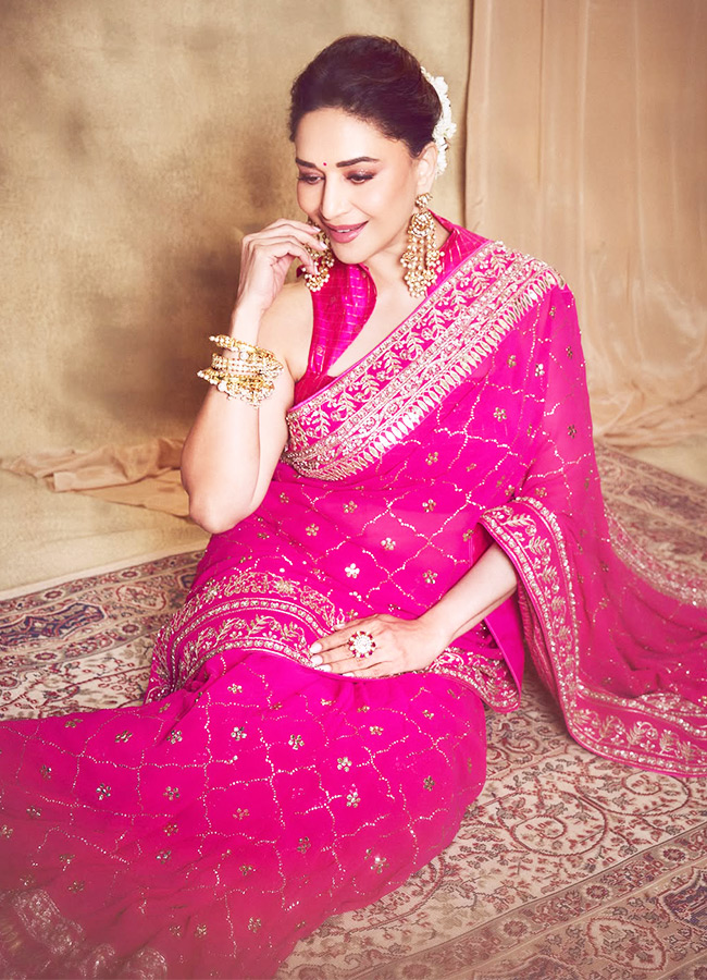 Bollywood Beauty Madhuri Dixit Stuns in a Pink Saree Photos4
