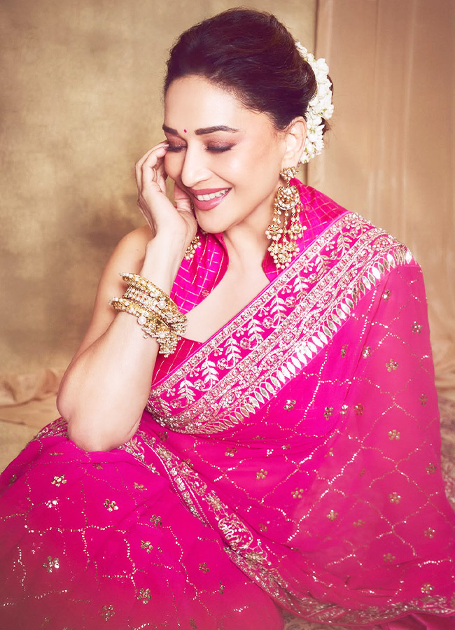 Bollywood Beauty Madhuri Dixit Stuns in a Pink Saree Photos5