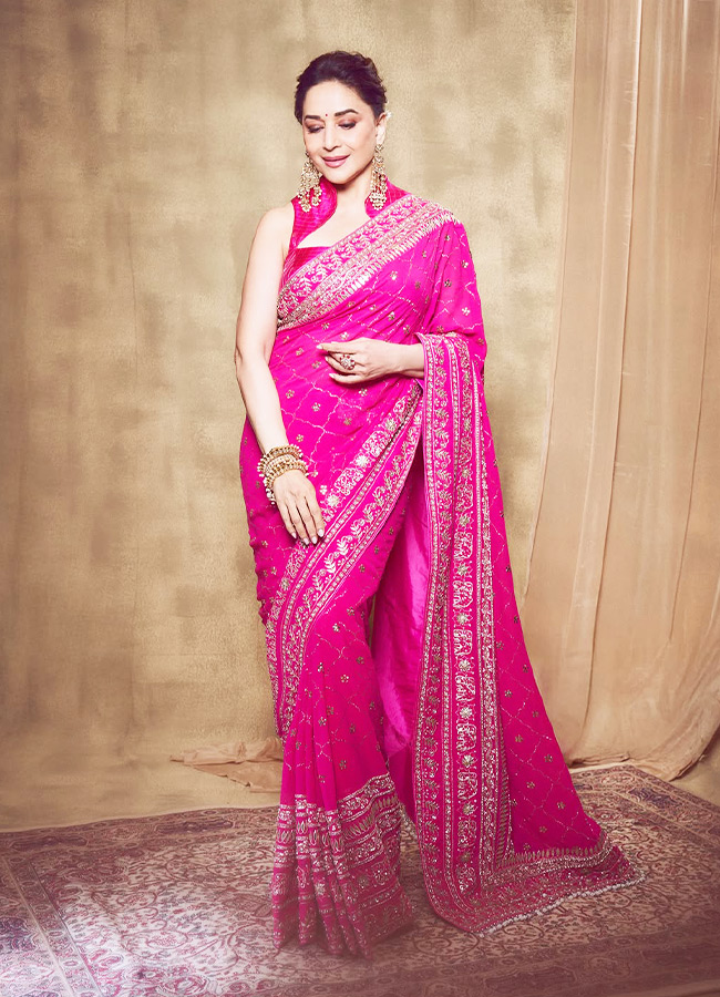 Bollywood Beauty Madhuri Dixit Stuns in a Pink Saree Photos6