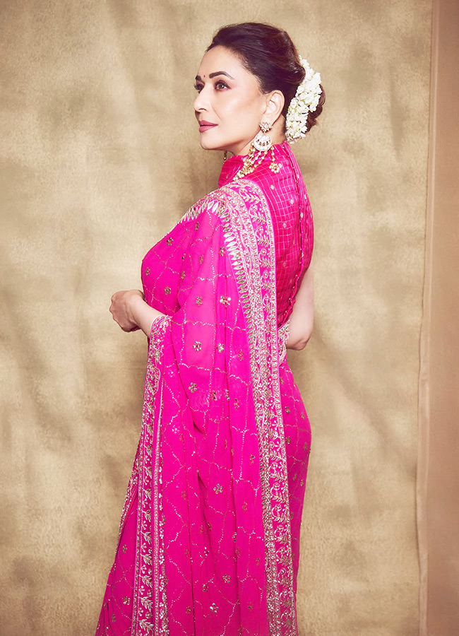 Bollywood Beauty Madhuri Dixit Stuns in a Pink Saree Photos7