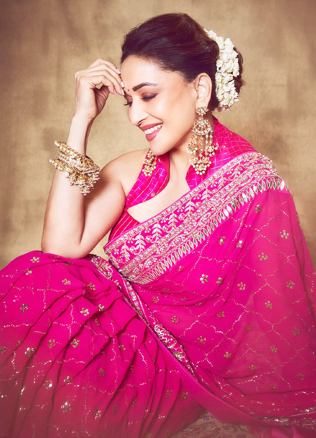 Bollywood Beauty Madhuri Dixit Stuns in a Pink Saree Photos9