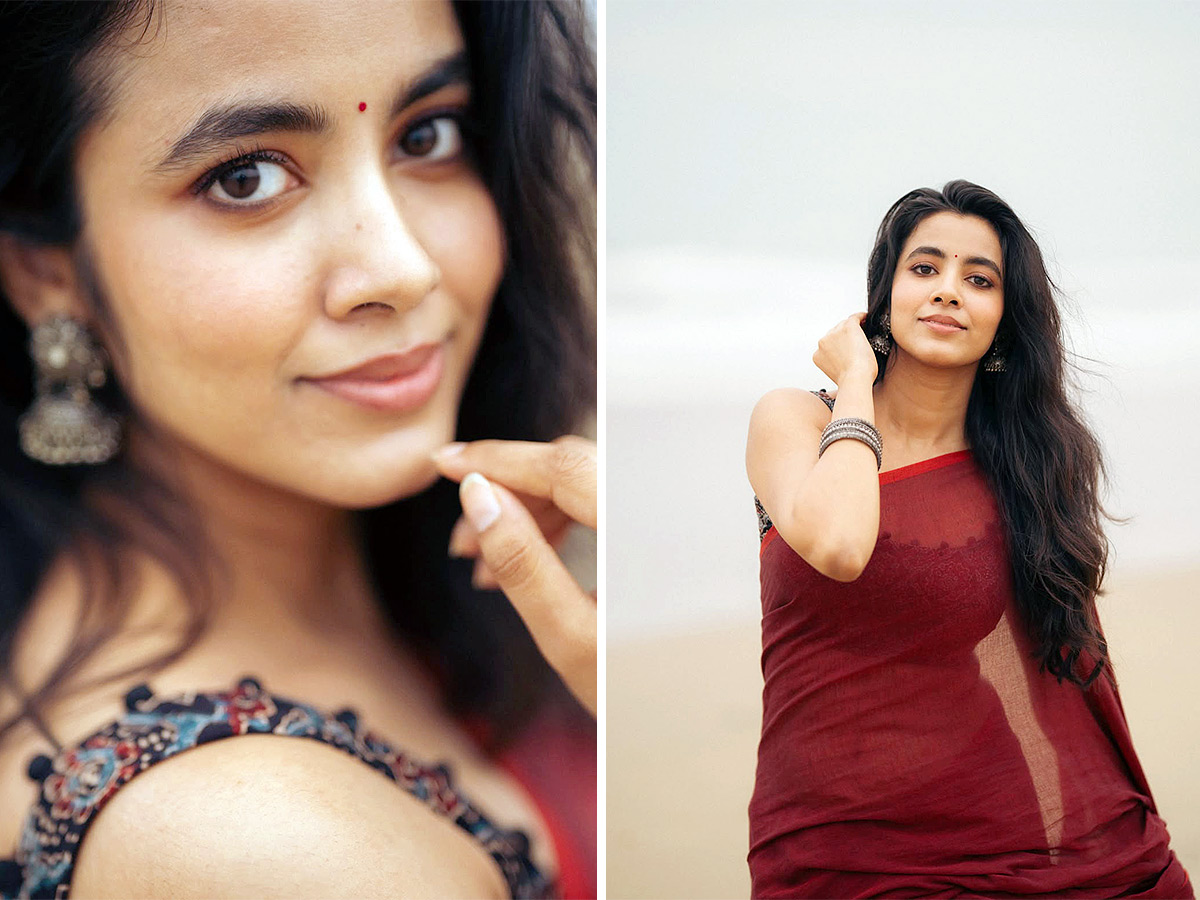 Shivani Nagaram Stuns in a Maroon Saree Latest Photos1
