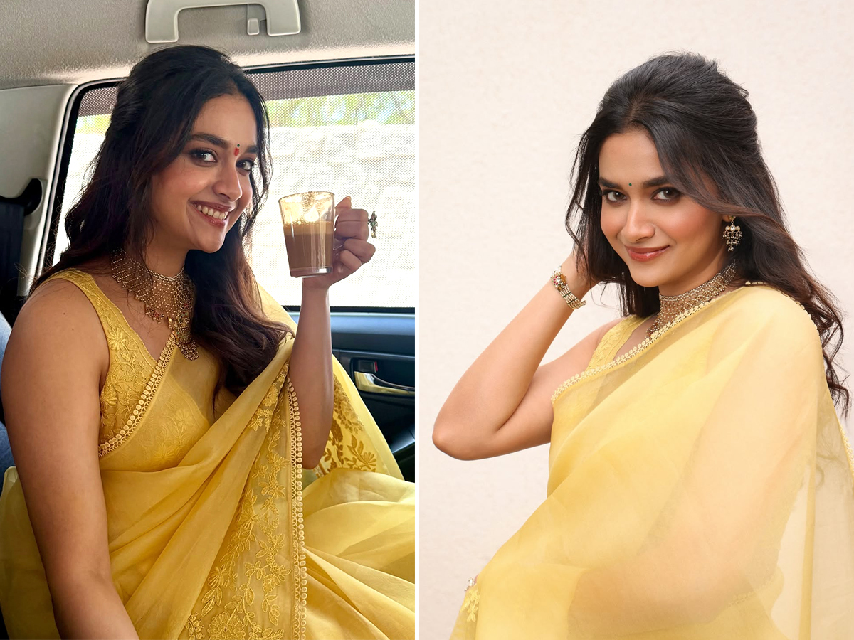 Actress Keerthy Suresh Yellow Saree Look Viral Photos1