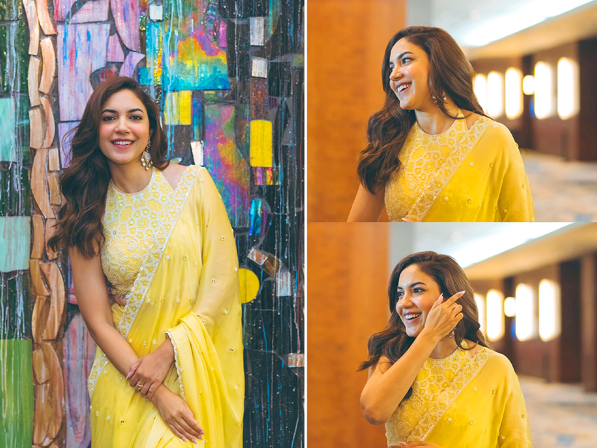 Actress Ritu Varma looks glamorous in a yellow saree Photos1