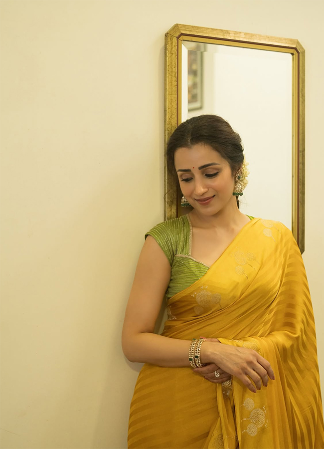 Actress Trisha Krishnan Yellow Saree Viral Photos8