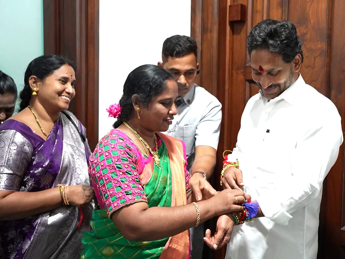 YSRCP Women Leaders Tied Rakhi To YS Jagan At Tadepalli Office Photos34