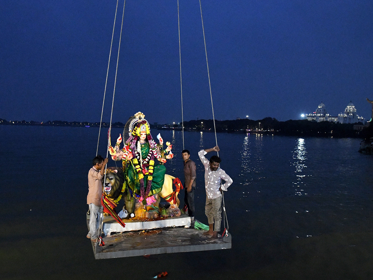 Durga Idol Immersion Begins At Tank Bund HD Photos15