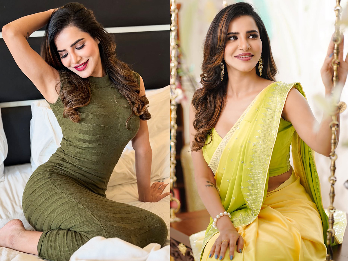 Bigg Boss Beauty Ashu Reddy Stuns in a Light Green Saree1