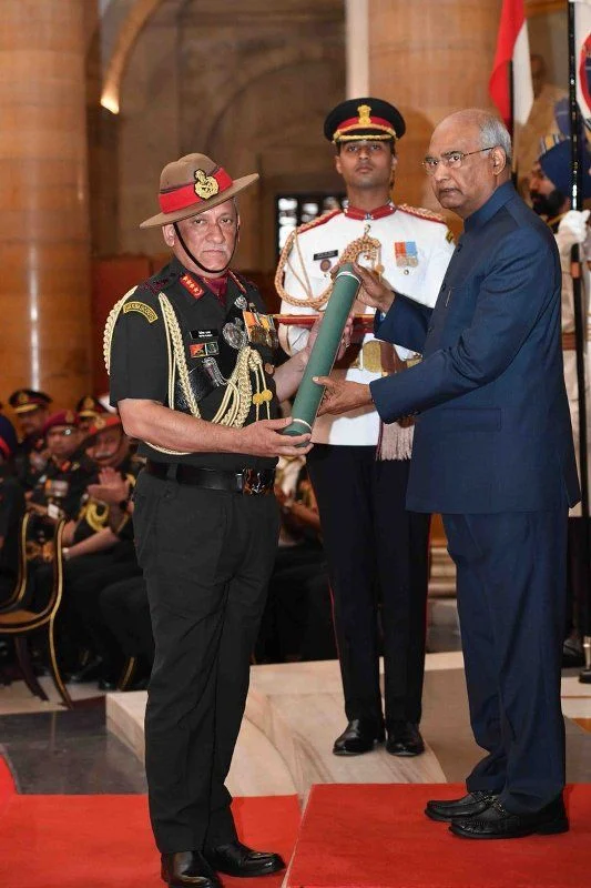 Bipin Rawat Receiving Param Vishisht Seva Medal