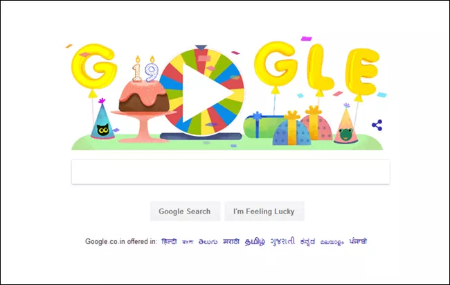  Google celebrates 19th birthday with Surprise Spinner Doodle