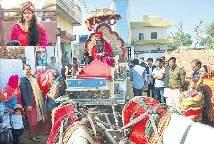 'Chariot bride' challenges patriarchy by taking groom's ... - Sakshi