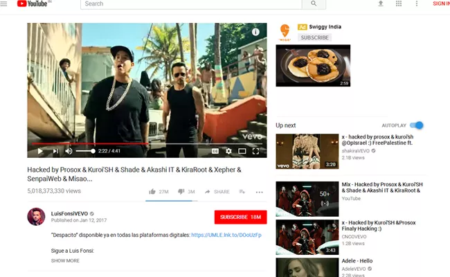 Original Despacito Song Was Hacked And Removed From Youtube - Sakshi