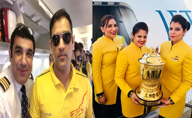 Chennai Super Kings celebrate title win with airplane crew - Sakshi
