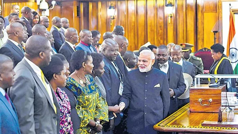 Prime Minister Narendra Modi addresses Uganda's Parliament - Sakshi