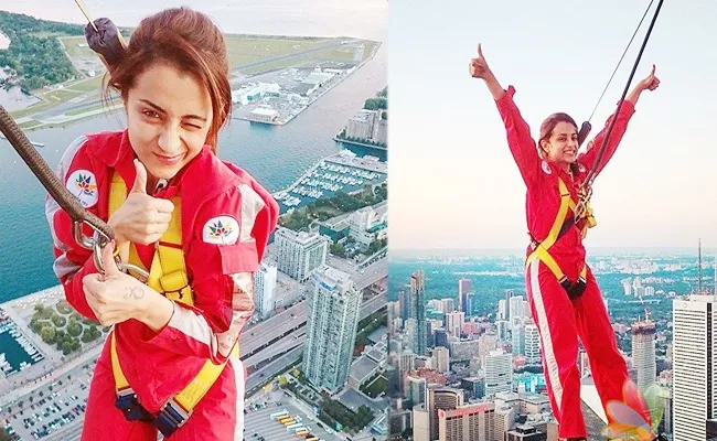 Trisha Bungee Jump Pics Viral In Social Media At Canada Trip - Sakshi