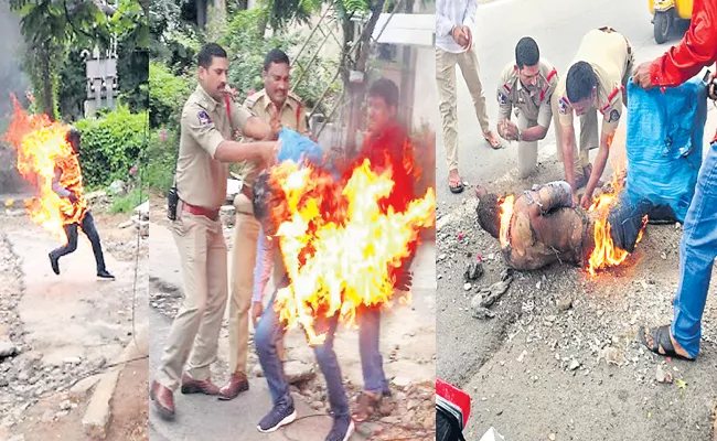 Man Suicide Attempt Infront Of Banjarahills Police Station Hyderabad - Sakshi