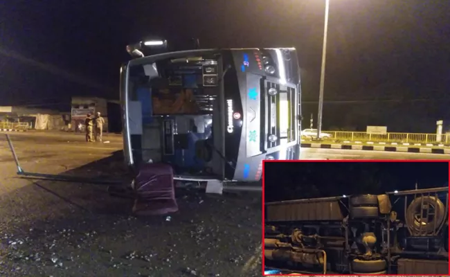 Sri Krishna Travels Bus Met An Accident At Munagala - Sakshi