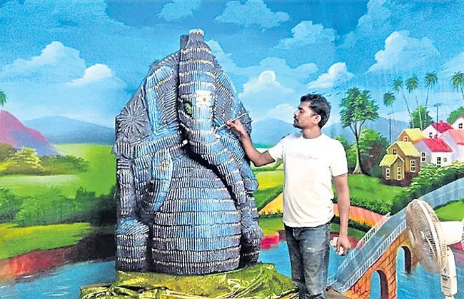 Eco Friendly Chalk Piece Ganesha Idol in Uddanam - Sakshi