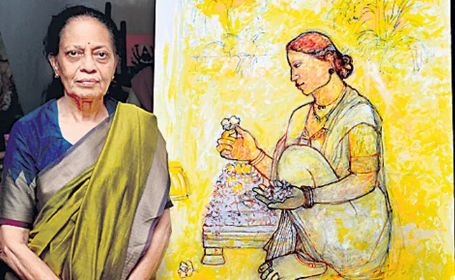 Fifty Female Artists Aged 20–82 Years In The Batukamma Art Camp Painted On The Spot - Sakshi
