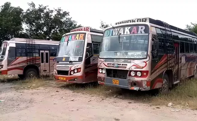 AP RTA Officials Seized 23 Diwakar Travels Buses - Sakshi
