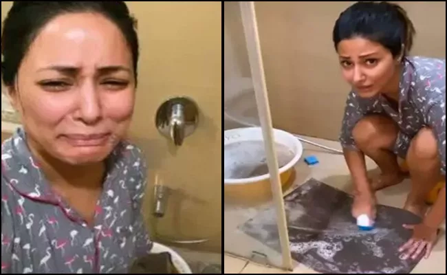 Hina Khan Cries To Wash Doormat In Quarantine Days - Sakshi