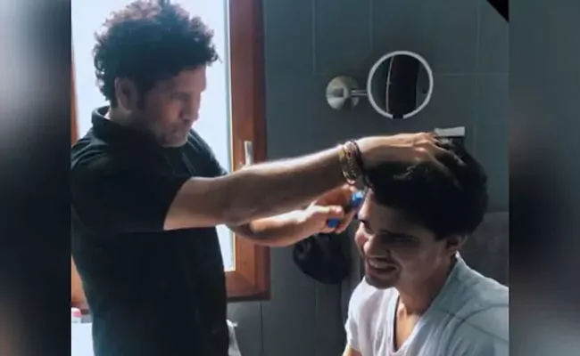 Watch Video Of Sachin Tendulkar Turns Barber For Son Arjun - Sakshi