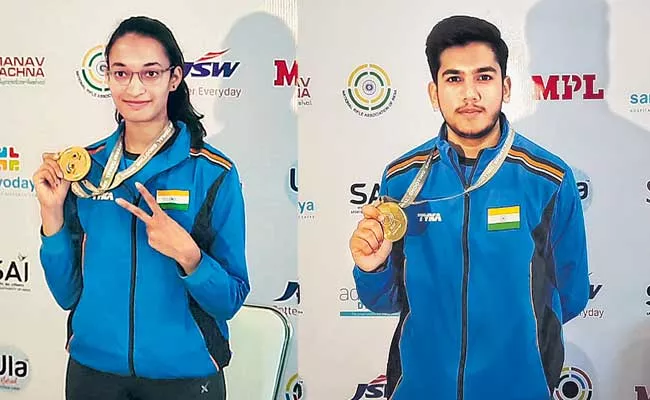 India clean sweep in womens 25m pistol Shooting World Cup - Sakshi