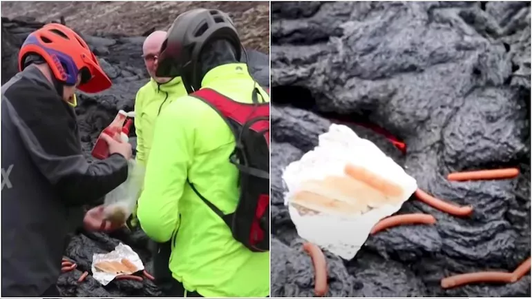 Scientists Cook Hot Dogs And Egg On Molten Lava In Iceland - Sakshi