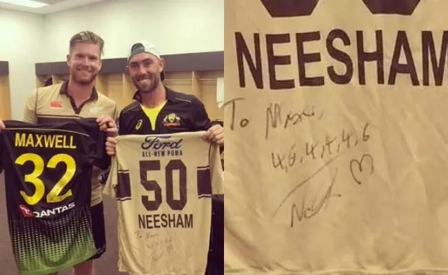 James Neesham Gifts Jersey With Hilarious Message To Glenn Maxwell - Sakshi