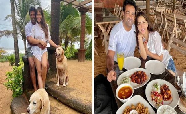 Kim Sharma And Leander Paes Are Chilling At Goa - Sakshi
