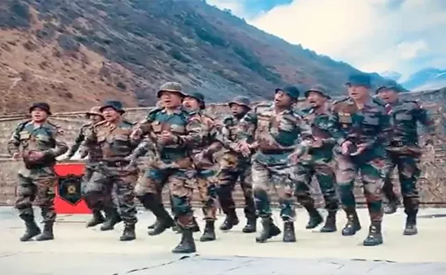 The Jawans of Arunachal Scouts Performed Their Regimental Song During Chief Minister Prema Khandu's Visit To The Tawang Distric  - Sakshi