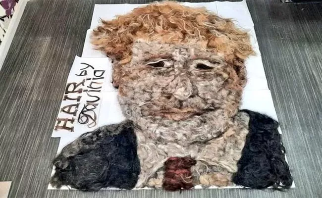 Hairdresser Collects Waste Hair Makes A FIVE Feet Boris Johnson Mural Out Of It - Sakshi