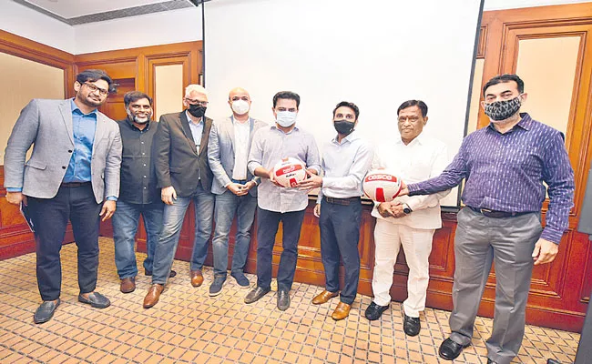 RuPay Prime Volleyball League Official Match Ball Presented to KTR - Sakshi