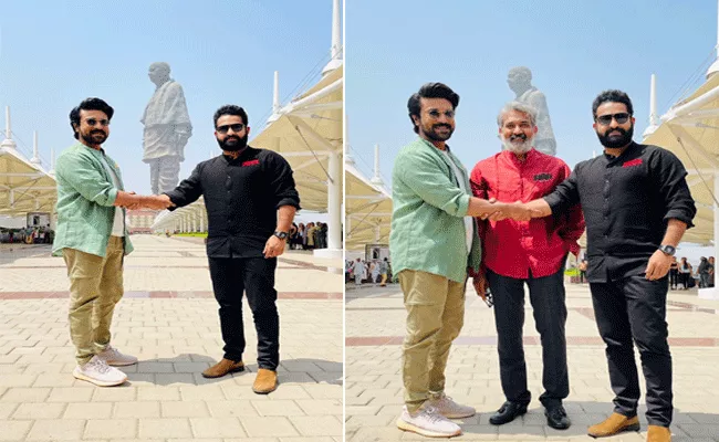 RRR: Jr NTR And Ram Charan Promote RRR At Statue Of Unity With Their Signature - Sakshi