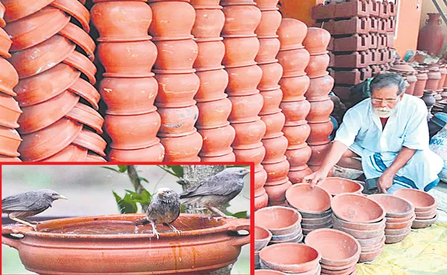 Kerala Man distributing free earthen pots to help birds - Sakshi