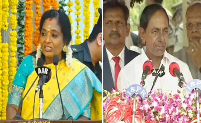 CM KCR Governor Tamilisai Detached At Telangana Formation Day - Sakshi