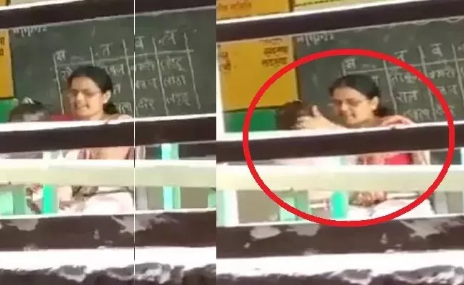 Woman shiksha Mitra Brutally Thrashes Student At Unnao - Sakshi