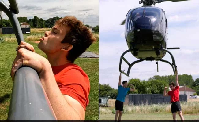 Viral Video: World Record By Doing 25 Pull Ups While Hanging Helicopter - Sakshi
