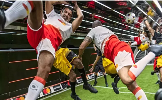 Luis Figo Scores Goal Record-breaking Zero Gravity Football Match Viral - Sakshi