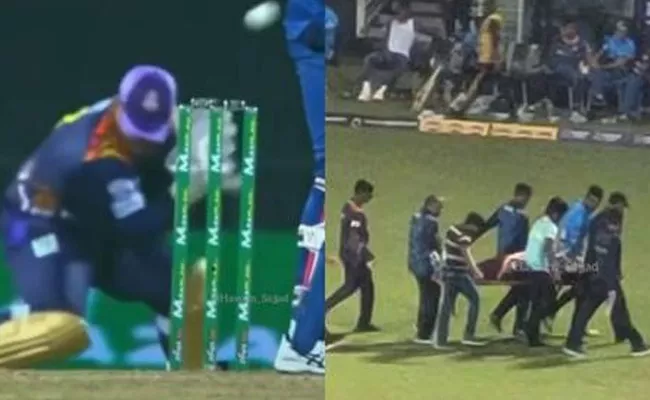 Azam Khan was taken off the field on a stretcher after being hit on the head - Sakshi