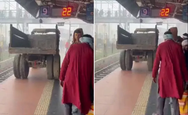 Truck Enters Railway Platform In Uttar Pradesh Video Goes Viral - Sakshi