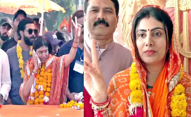 Cricketer Ravindra Jadeja Wife Rivaba Jadeja-Wins Jamnagar North Seat - Sakshi