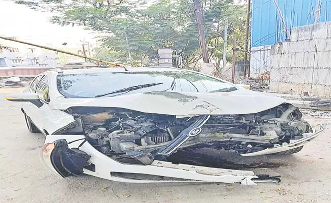 Narrow Miss For Nandamuri Ramakrishna After His Car Collide Divider  - Sakshi