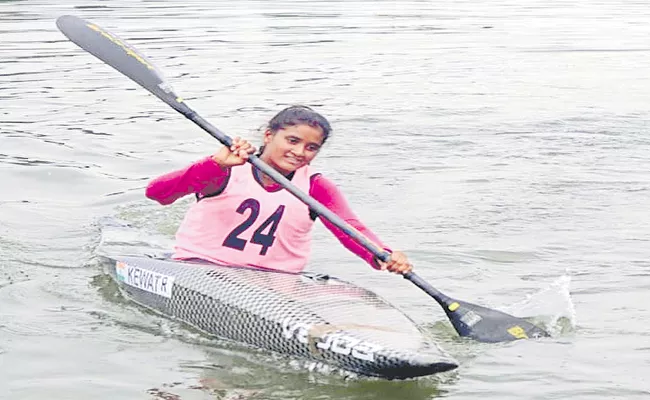 Gayathri excels in water sports Kayaking Andhra Pradesh - Sakshi