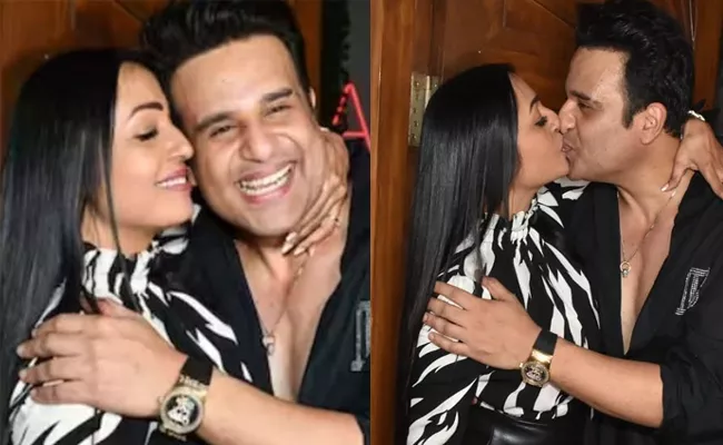 Kashmera Shah Kisses Her Husband Krushna Abhishek In Front Of Media - Sakshi