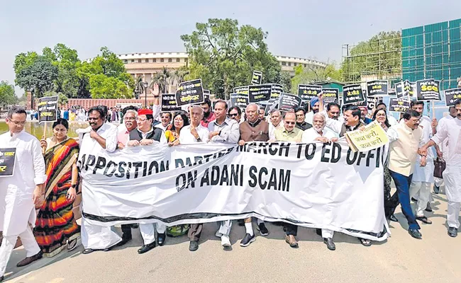 Opposition calls off march to ED office on Adani issue - Sakshi