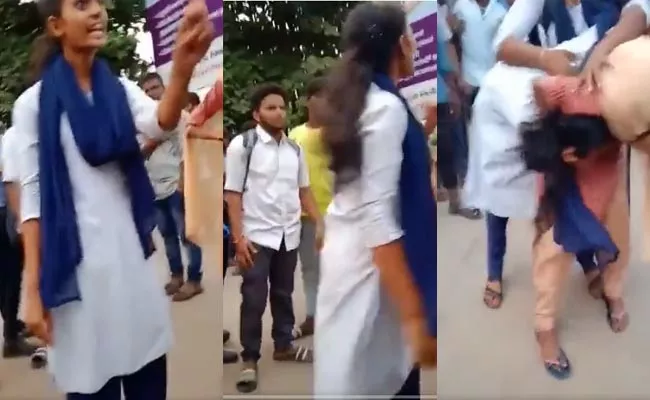 College Girls Wrestle In Public Over Ram Charan In Viral Video - Sakshi