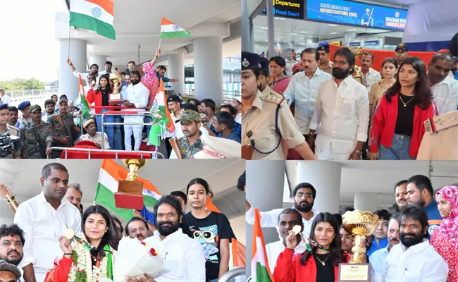 Nikhat Zareen receives rousing welcome in Hyderabad - Sakshi