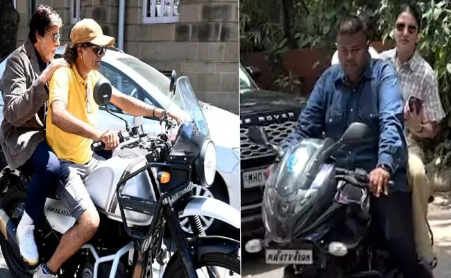 Mumbai Police Action On Amitabh Bachchan and Anushka Sharma Bike Riding without helmets  - Sakshi